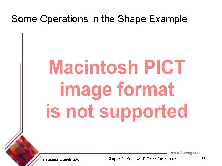 Some Operations in the Shape Example © Lethbridge/Laganière 2001 Chapter 2: Review of Object