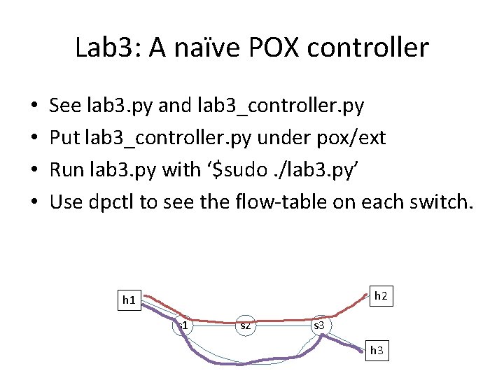 Lab 3: A naïve POX controller • • See lab 3. py and lab