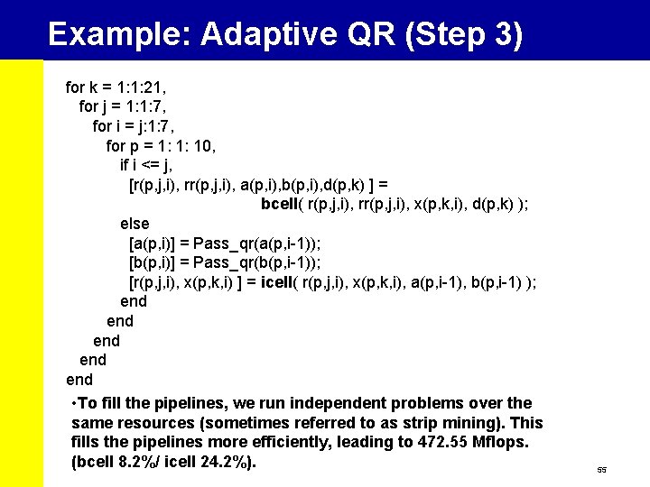 Example: Adaptive QR (Step 3) for k = 1: 1: 21, for j =