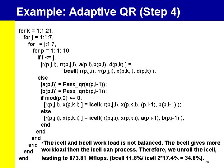 Example: Adaptive QR (Step 4) for k = 1: 1: 21, for j =