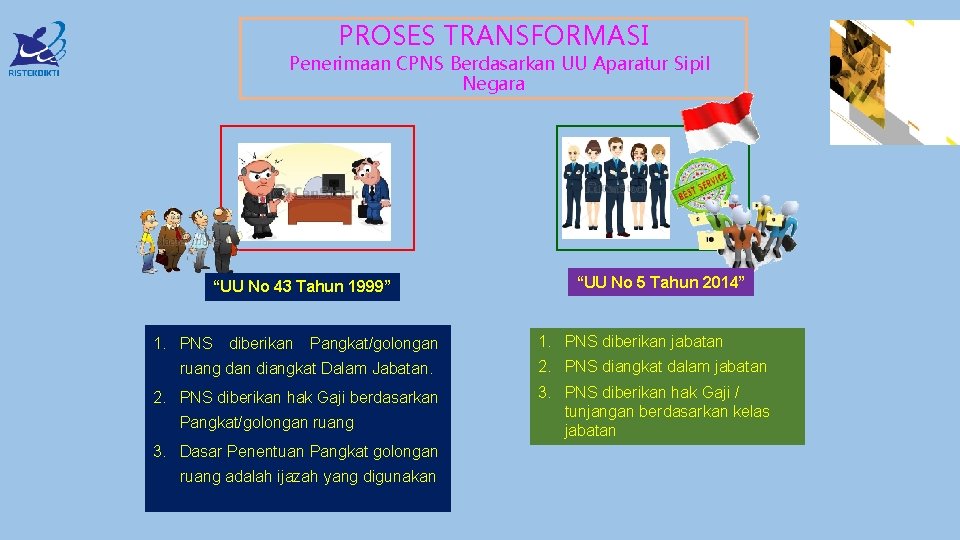 PROSES TRANSFORMASI Penerimaan CPNS Berdasarkan UU Aparatur Sipil Negara “UU No 43 Tahun 1999”