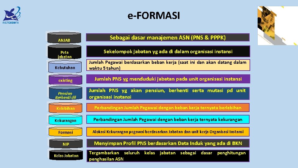 e-FORMASI ANJAB Peta jabatan Sebagai dasar manajemen ASN (PNS & PPPK) Sekelompok jabatan yg