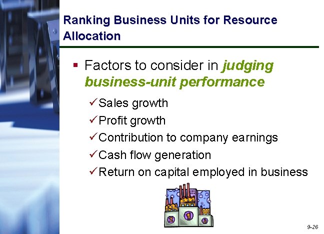 Ranking Business Units for Resource Allocation § Factors to consider in judging business-unit performance