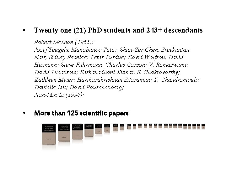  • Twenty one (21) Ph. D students and 243+ descendants Robert Mc. Lean