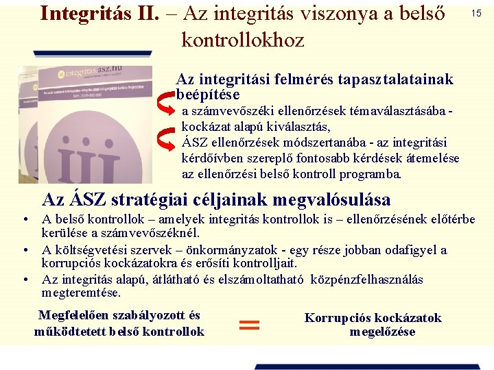 Integritás II. – Az integritás viszonya a belső kontrollokhoz 15 Az integritási felmérés tapasztalatainak