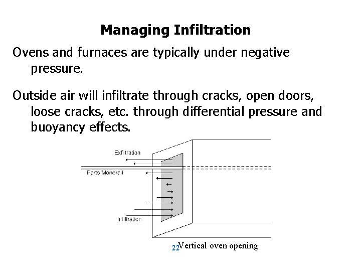 Managing Infiltration Ovens and furnaces are typically under negative pressure. Outside air will infiltrate