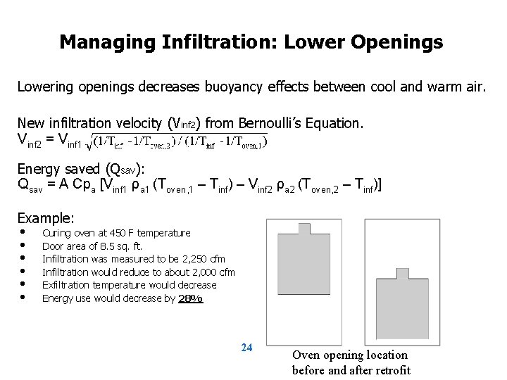 Managing Infiltration: Lower Openings Lowering openings decreases buoyancy effects between cool and warm air.