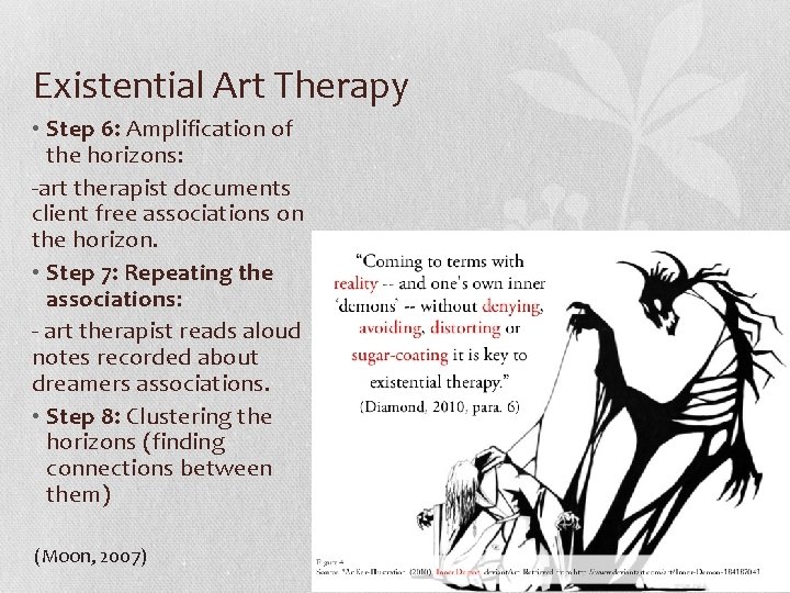 Existential Art Therapy • Step 6: Amplification of the horizons: -art therapist documents client