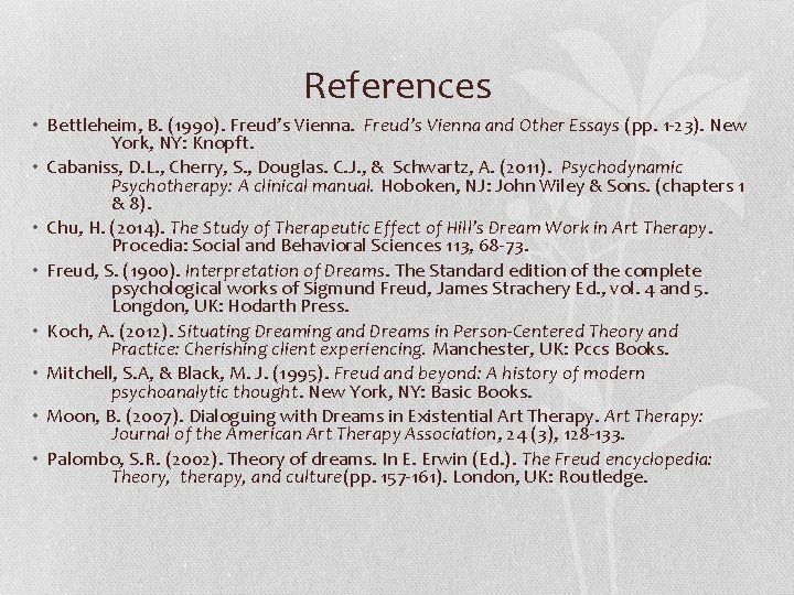 References • Bettleheim, B. (1990). Freud’s Vienna and Other Essays (pp. 1 -23). New
