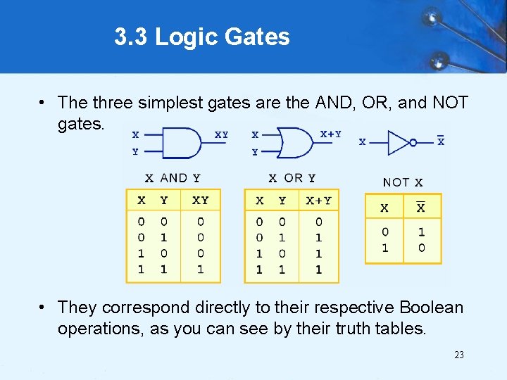 3. 3 Logic Gates • The three simplest gates are the AND, OR, and