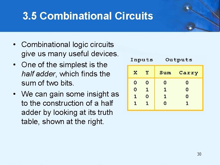 3. 5 Combinational Circuits • Combinational logic circuits give us many useful devices. •