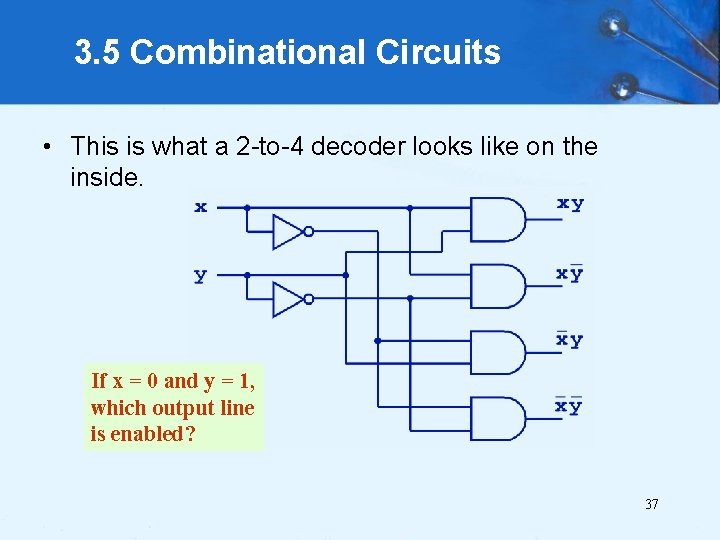 3. 5 Combinational Circuits • This is what a 2 -to-4 decoder looks like