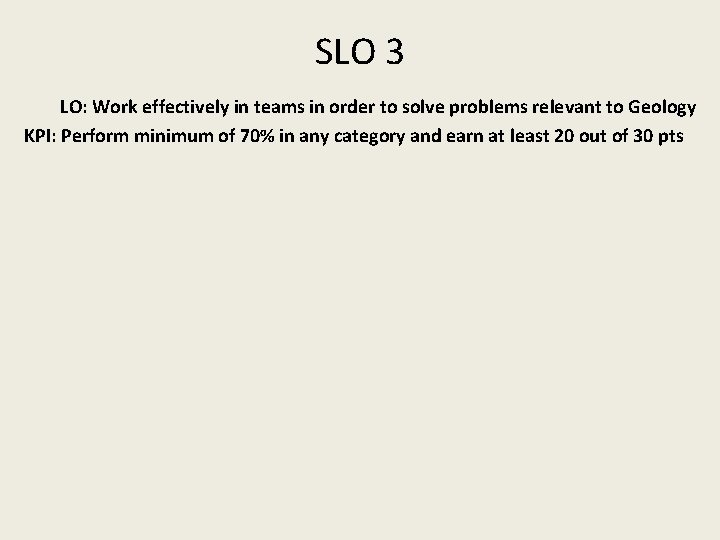 SLO 3 LO: Work effectively in teams in order to solve problems relevant to