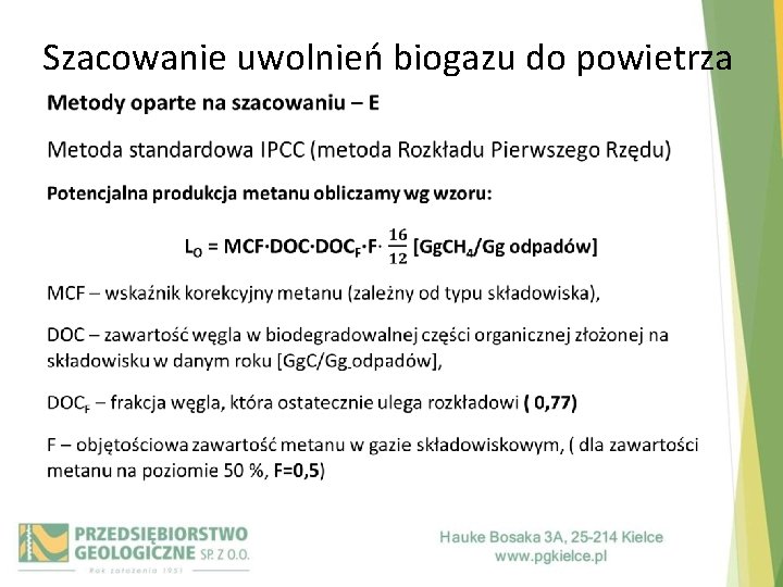 Szacowanie uwolnień biogazu do powietrza • 