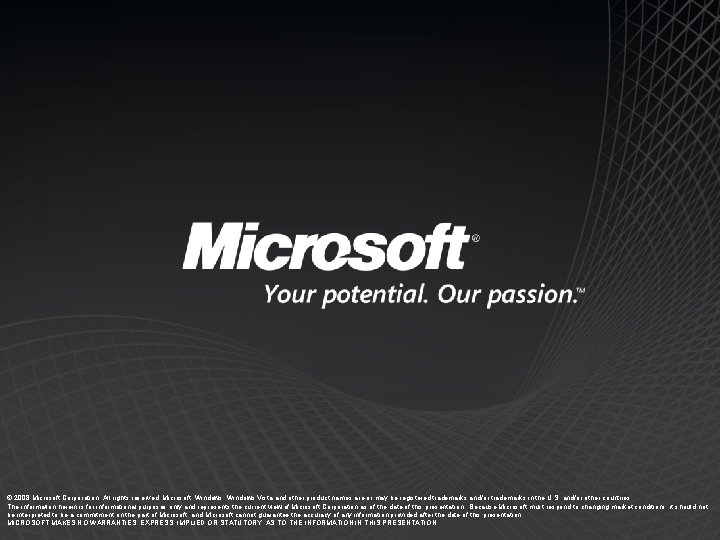 © 2008 Microsoft Corporation. All rights reserved. Microsoft, Windows Vista and other product names