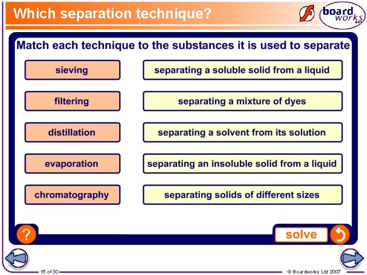 Which separation technique? 15 of 30 © Boardworks Ltd 2007 