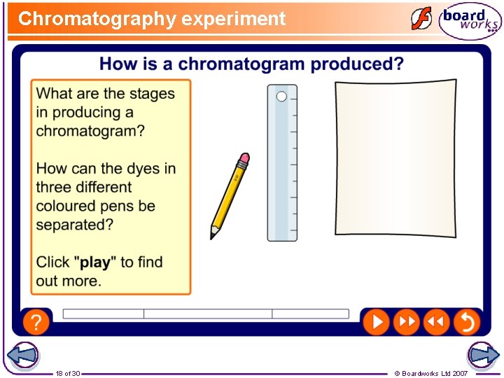 Chromatography experiment 18 of 30 © Boardworks Ltd 2007 