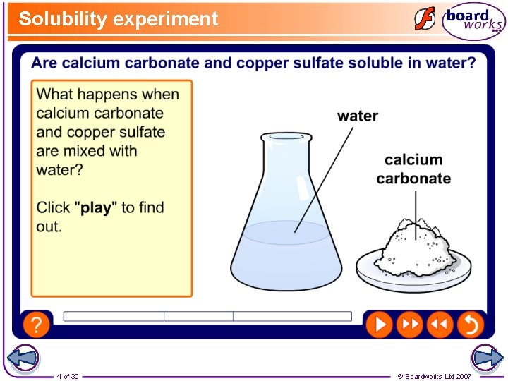 Solubility experiment 4 of 30 © Boardworks Ltd 2007 