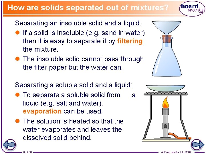 How are solids separated out of mixtures? Separating an insoluble solid and a liquid:
