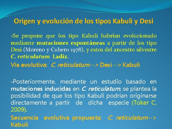 Origen y evolución de los tipos Kabuli y Desi -Se propone que los tipo
