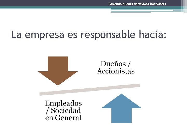 Tomando buenas decisiones financieras La empresa es responsable hacia: 