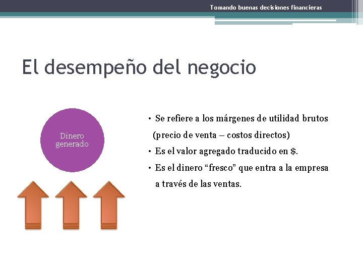 Tomando buenas decisiones financieras El desempeño del negocio • Se refiere a los márgenes