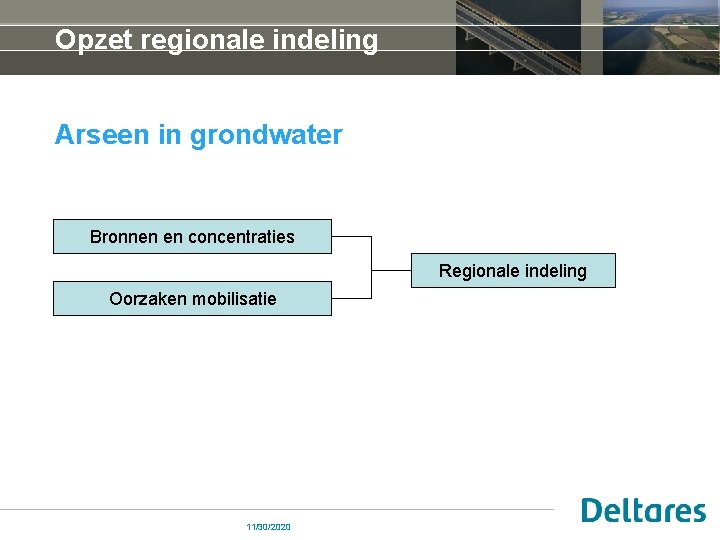 Opzet regionale indeling Arseen in grondwater Bronnen en concentraties Regionale indeling Oorzaken mobilisatie 11/30/2020