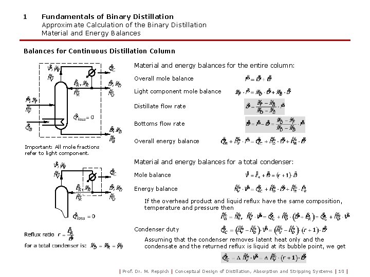 1 Fundamentals of Binary Distillation Approximate Calculation of the Binary Distillation Material and Energy