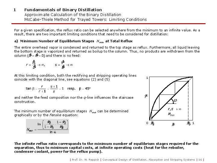 1 Fundamentals of Binary Distillation Approximate Calculation of the Binary Distillation Mc. Cabe-Thiele Method