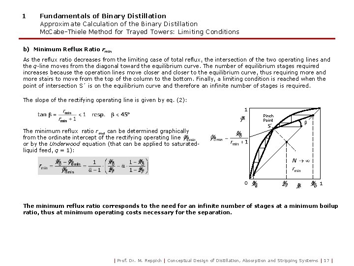 1 Fundamentals of Binary Distillation Approximate Calculation of the Binary Distillation Mc. Cabe-Thiele Method