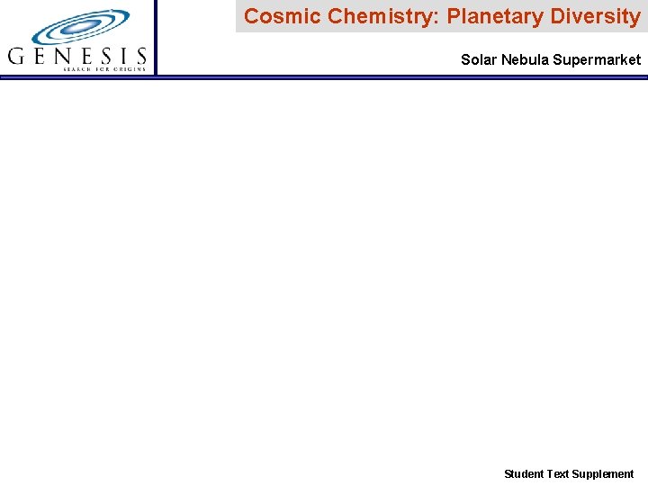 Cosmic Chemistry: Planetary Diversity Solar Nebula Supermarket Student Text Supplement 