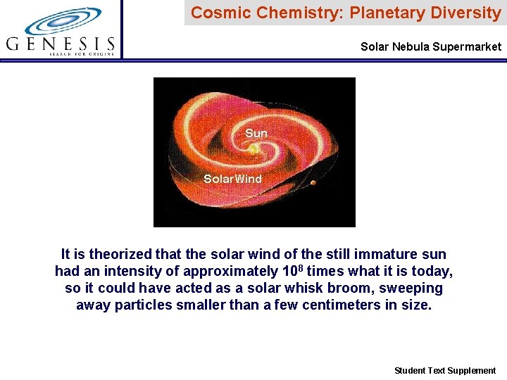 Cosmic Chemistry: Planetary Diversity Solar Nebula Supermarket It is theorized that the solar wind