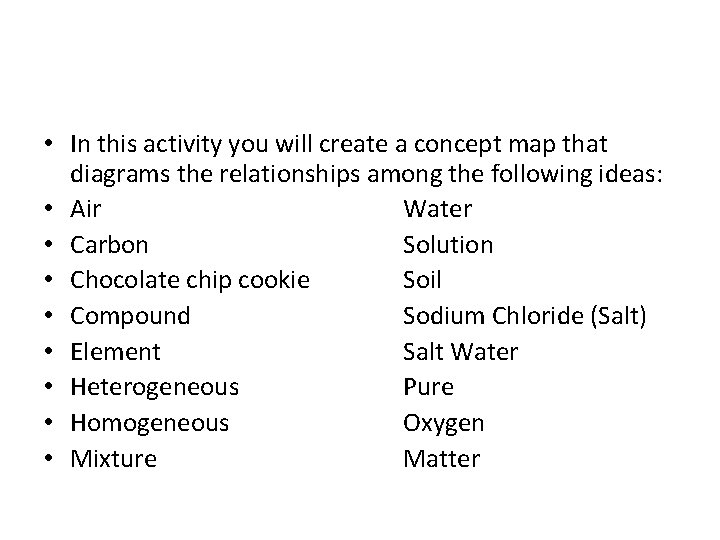 • In this activity you will create a concept map that diagrams the  • In this activity you will create a concept map that diagrams the