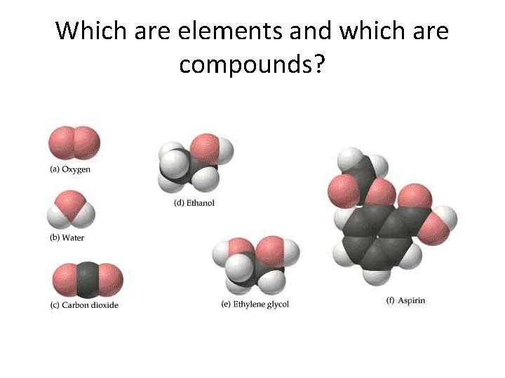 Which are elements and which are compounds?  Which are elements and which are compounds?
