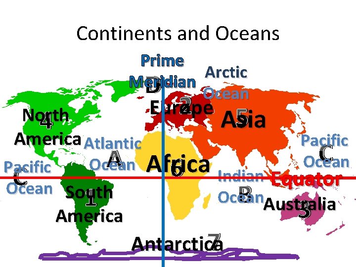 Continents and Oceans Prime Arctic Meridian D Ocean North 4 America Atlantic A Ocean