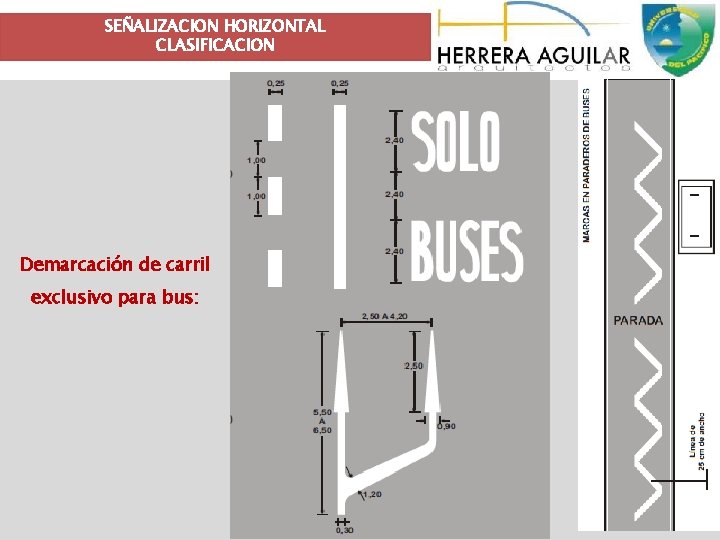 SEÑALIZACION HORIZONTAL CLASIFICACION Demarcación de carril exclusivo para bus: 