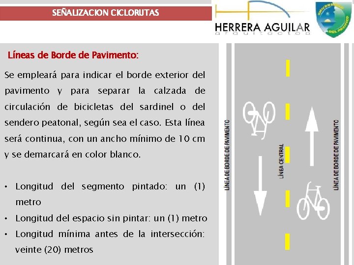 SEÑALIZACION CICLORUTAS Líneas de Borde de Pavimento: Se empleará para indicar el borde exterior