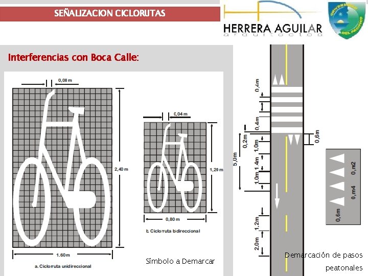 SEÑALIZACION CICLORUTAS Interferencias con Boca Calle: Símbolo a Demarcar Demarcación de pasos peatonales 