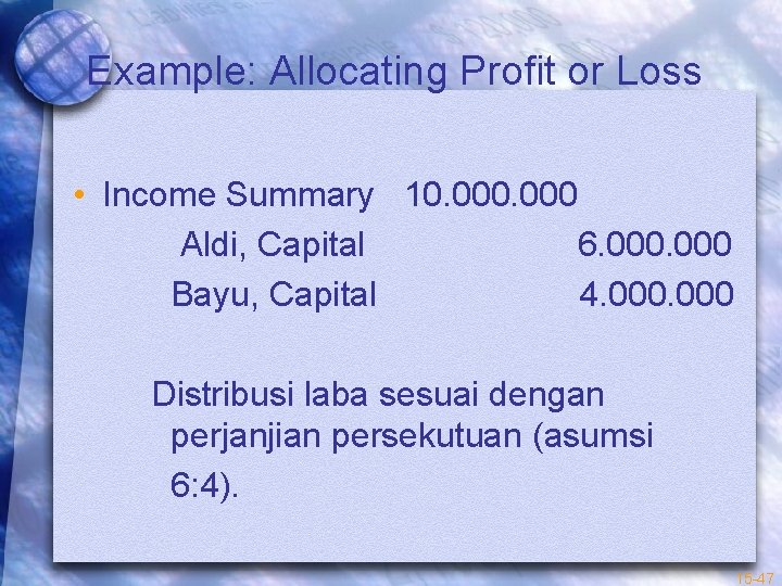 Example: Allocating Profit or Loss • Income Summary 10. 000 Aldi, Capital 6. 000