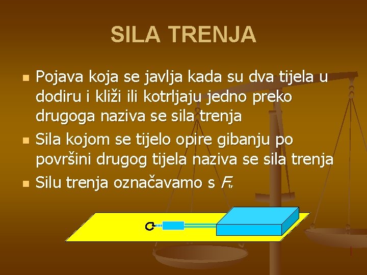 SILA TRENJA n n n Pojava koja se javlja kada su dva tijela u