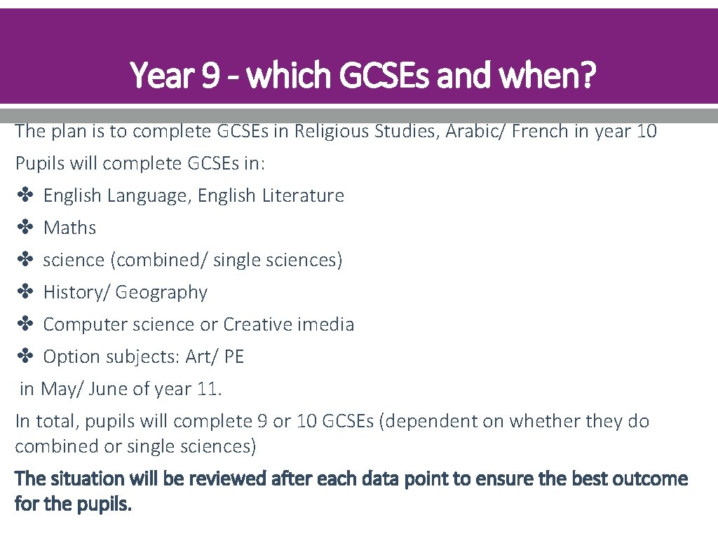 Year 9 - which GCSEs and when? The plan is to complete GCSEs in