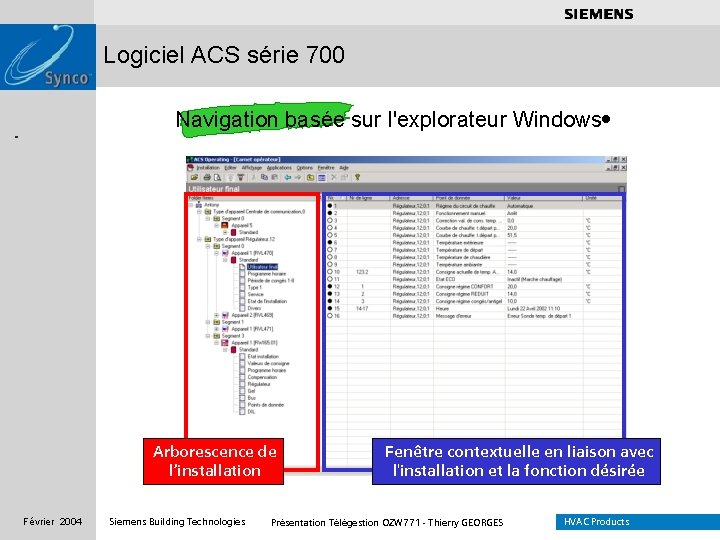 . . . . Logiciel ACS série 700 Navigation basée sur l'explorateur Windows Arborescence