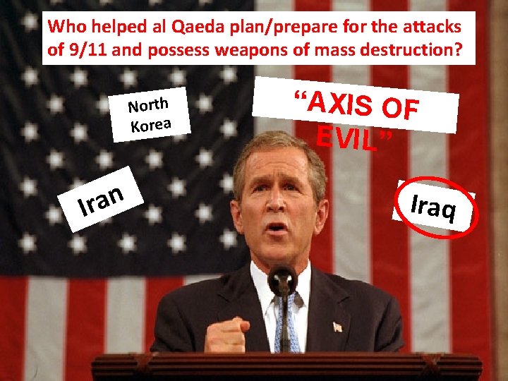 Who helped al Qaeda plan/prepare for the attacks of 9/11 and possess weapons of