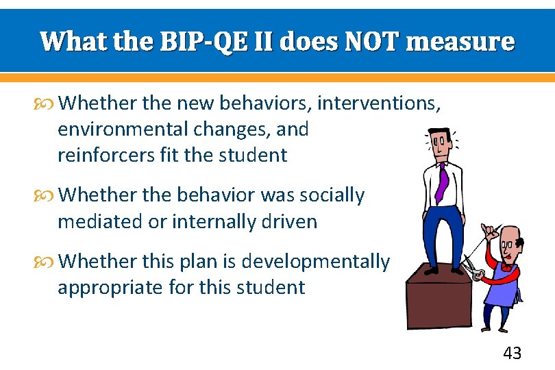 What the BIP-QE II does NOT measure Whether the new behaviors, interventions, environmental changes,