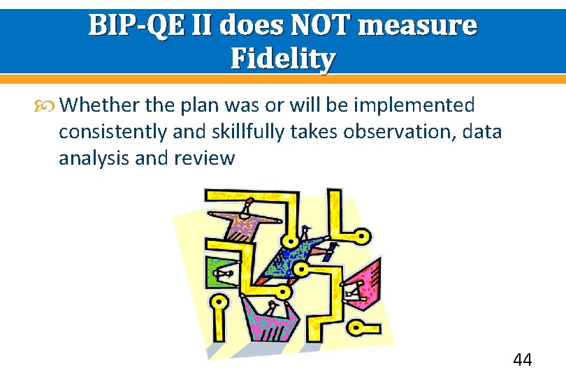 BIP-QE II does NOT measure Fidelity Whether the plan was or will be implemented