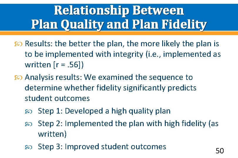 Relationship Between Plan Quality and Plan Fidelity Results: the better the plan, the more