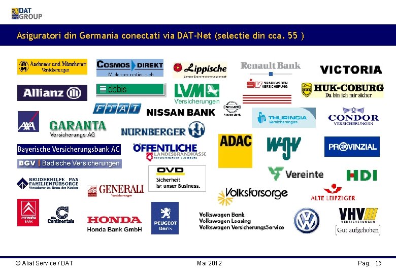 Asiguratori din Germania conectati via DAT-Net (selectie din cca. 55 ) © Aliat Service