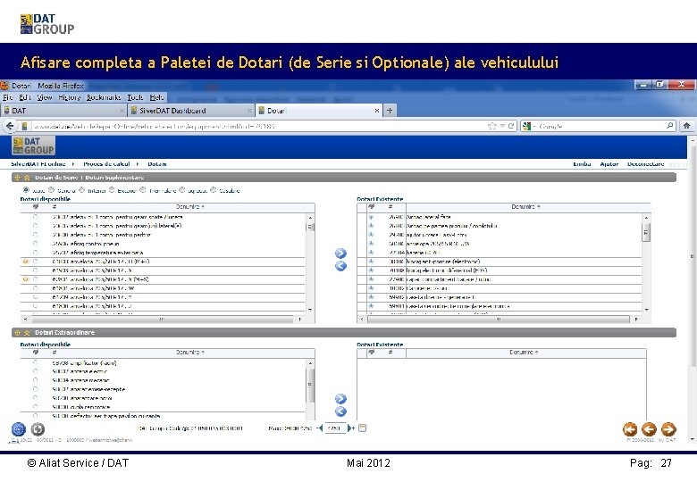 Afisare completa a Paletei de Dotari (de Serie si Optionale) ale vehiculului Graphische Anzeige