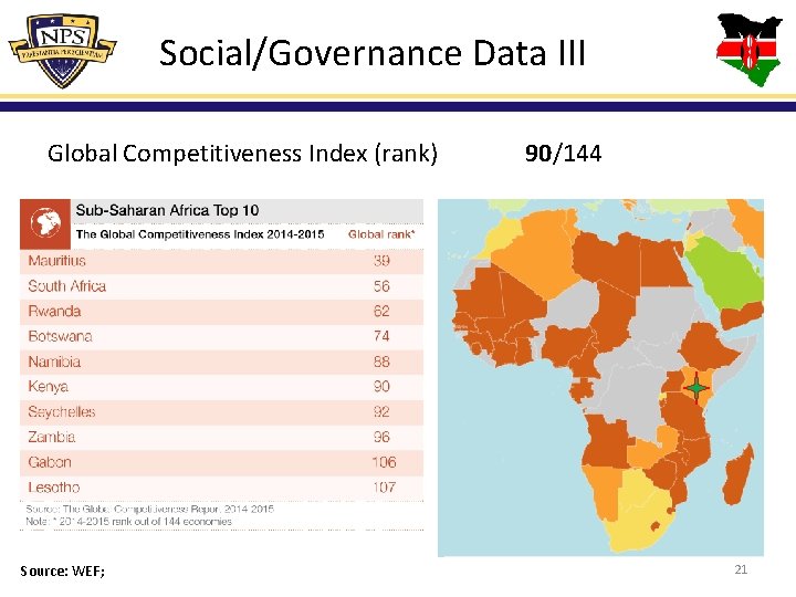 Social/Governance Data III Global Competitiveness Index (rank) Source: WEF; 90/144 21 