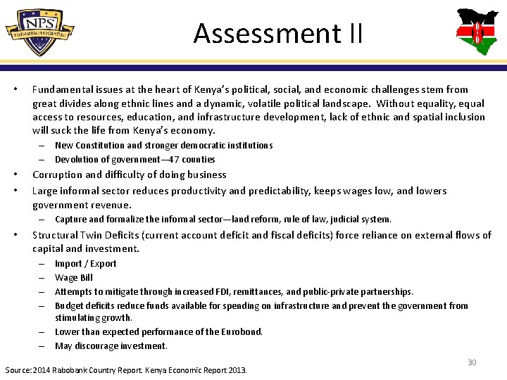 Assessment II • Fundamental issues at the heart of Kenya’s political, social, and economic